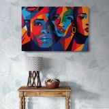 Colourful Geometric Portraits of Women canvas wall art in room setting 7