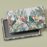 Tropical Macaws and Botanical Leaves canvas front and rear frame view
