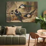 Magpies round a dead female capercaillie canvas wall art in room setting 4