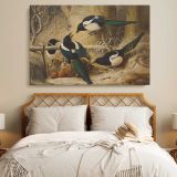 Magpies round a dead female capercaillie canvas wall art in room setting 7