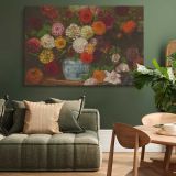 Dahlias in a Blue and White Vase canvas wall art in room setting 4