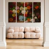 Dahlias in a Blue and White Vase canvas wall art in room setting 5