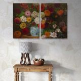 Dahlias in a Blue and White Vase canvas wall art in room setting 7