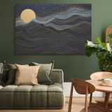 Golden Moon over Flowing Blue Mountains canvas wall art in room setting 4