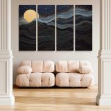 Golden Moon over Flowing Blue Mountains canvas wall art in room setting 5