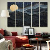 Golden Moon over Flowing Blue Mountains canvas wall art in room setting 6