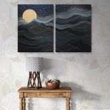 Golden Moon over Flowing Blue Mountains canvas wall art in room setting 7