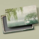 White Swan beneath Willow Trees canvas front and rear frame view