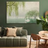 White Swan beneath Willow Trees canvas wall art in room setting 4