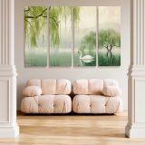 White Swan beneath Willow Trees canvas wall art in room setting 5