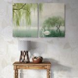White Swan beneath Willow Trees canvas wall art in room setting 7