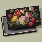 Tulips and Roses on Black canvas front and rear frame view