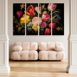 Tulips and Roses on Black canvas wall art in room setting 5