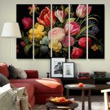 Tulips and Roses on Black canvas wall art in room setting 6