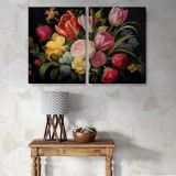 Tulips and Roses on Black canvas wall art in room setting 7