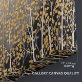 Gold and Silver Woodland Pattern canvas texture and wrapped edge closeup