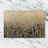 Gold and Silver Woodland Pattern canvas artwork displayed on a marble background
