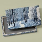 Blue and White Winter Forest canvas front and rear frame view