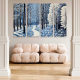 Blue and White Winter Forest canvas wall art in room setting 4