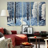Blue and White Winter Forest canvas wall art in room setting 5