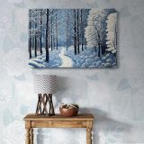 Blue and White Winter Forest canvas wall art in room setting 6