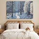 Blue and White Winter Forest canvas wall art in room setting 7