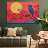 Blue Owl beneath a Golden Moon canvas wall art in room setting 4