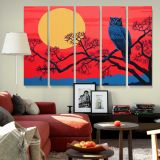 Blue Owl beneath a Golden Moon canvas wall art in room setting 6
