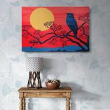 Blue Owl beneath a Golden Moon canvas wall art in room setting 7