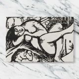 Sleeping Shepherdess canvas artwork displayed on a marble background