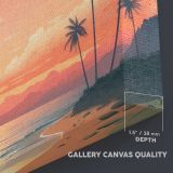 Tropical Beach at Pink Sunset canvas texture and wrapped edge closeup