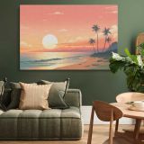 Tropical Beach at Pink Sunset canvas wall art in room setting 4