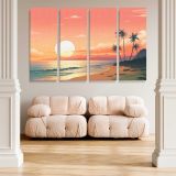 Tropical Beach at Pink Sunset canvas wall art in room setting 5