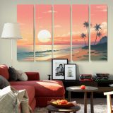 Tropical Beach at Pink Sunset canvas wall art in room setting 6