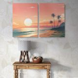Tropical Beach at Pink Sunset canvas wall art in room setting 7