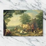 Milking Time canvas artwork displayed on a marble background