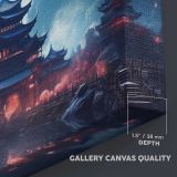 Moonlit Pagoda beneath a Starry Sky canvas texture and wrapped edge closeup