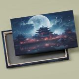 Moonlit Pagoda beneath a Starry Sky canvas front and rear frame view