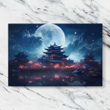 Moonlit Pagoda beneath a Starry Sky canvas artwork displayed on a marble background