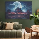Moonlit Pagoda beneath a Starry Sky canvas wall art in room setting 4