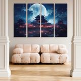 Moonlit Pagoda beneath a Starry Sky canvas wall art in room setting 5