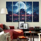 Moonlit Pagoda beneath a Starry Sky canvas wall art in room setting 6