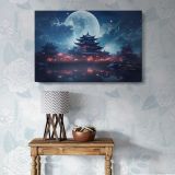 Moonlit Pagoda beneath a Starry Sky canvas wall art in room setting 7