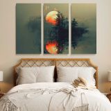 Orange Moon over a Misty Forest Lake canvas wall art in room setting 7