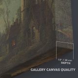 Moonlit River Scene with Classical Ruins canvas texture and wrapped edge closeup