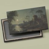 Moonlit River Scene with Classical Ruins canvas front and rear frame view