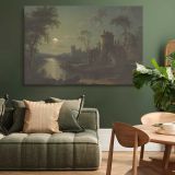 Moonlit River Scene with Classical Ruins canvas wall art in room setting 4