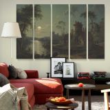 Moonlit River Scene with Classical Ruins canvas wall art in room setting 6