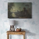 Moonlit River Scene with Classical Ruins canvas wall art in room setting 7