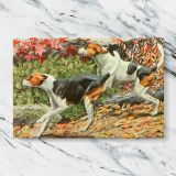 English and American Foxhounds canvas artwork displayed on a marble background